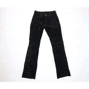 Vintage 90s Lip Service 30 Goth Grunge Riveted Flared Velvet Pants Black USA